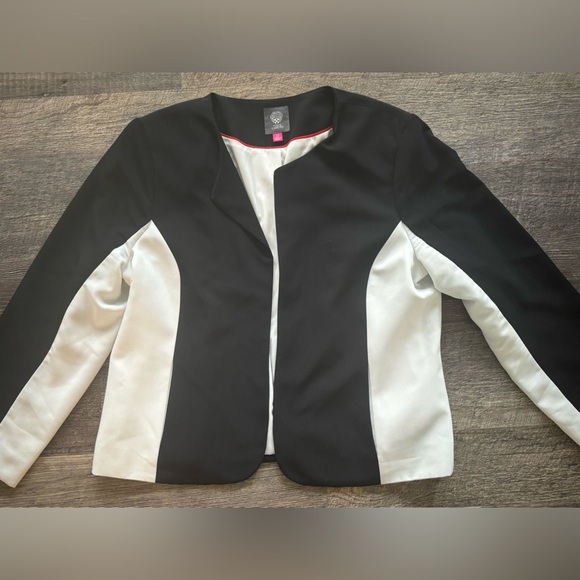 Vince Camuto Black White Colorblock Women’s tailored open jacket Blazer 12‎ - Picture 1 of 6